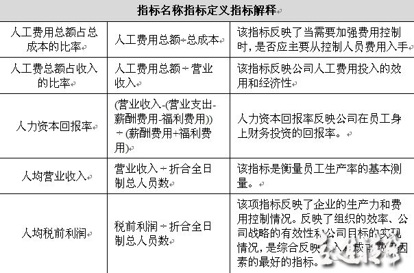 人力資源管理分析的常用財(cái)務(wù)指標(biāo)